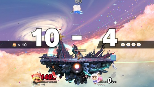 El marcador de vidas en combates 1-contra-1 de Super Smash Bros. Ultimate.