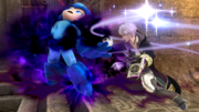 Robin/Daraen recuperando salud a expensas de Mega Man en Super Smash Bros. for Wii U.