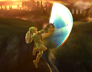 Link usando Ataque circular en el aire en Super Smash Bros. Brawl.