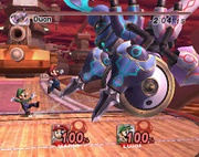 Mario y Luigi luchando contra Duon en el Modo Jefes Finales.