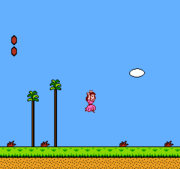 Peach utilizando su habilidad de flotar en la versión de NES.