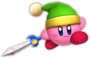 Art oficial de la habilidad de copia Espada en Kirby y la tierra olvidada.