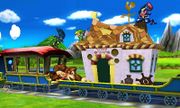 Greninja, Marth, Donkey Kong y Toon Link en el Tren de los Dioses SSB4 (3DS).jpg