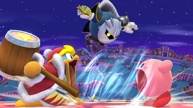 Archivo:Kirby, Meta Knight y Rey Dedede SSB4 (Wii U).png