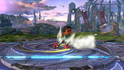 Peleador Mii/Karateka Mii empezando el ataque en Super Smash Bros. for Wii U.