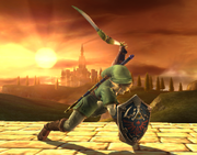 Link sosteniendo el bumerán tornado en Super Smash Bros. Brawl.