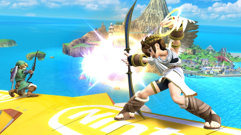 Archivo:Flecha de Palutena chocando contra el Arco del Heroe SSB4 (Wii U).jpg