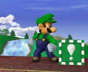 Luigi junto a un Bloque verde.