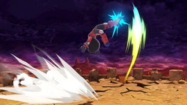 El Peleador Mii/Karateka Mii iniciando el ataque en Super Smash Bros. Ultimate.
