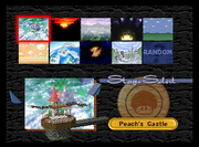 La pantalla de selección de escenarios en Super Smash Bros.