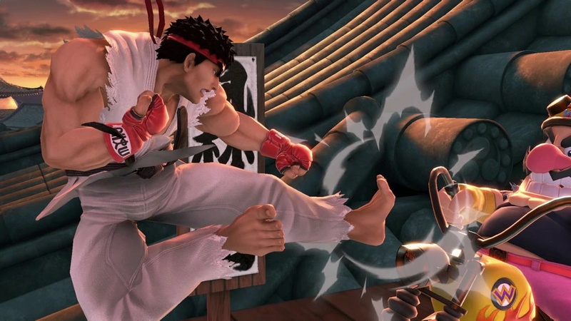 Archivo:Ryu atacando a Wario en Suzaku Castle SSBU.jpg