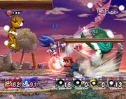 Mario y Sonic contra los aleados en el Modo Multitudinario.
