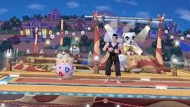 Togepi junto con Akira en el escenario Pueblo Smash.