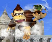 Donkey Kong usando Trompo Kong/Peonza Kong en Super Smash Bros. Melee.