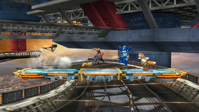 Archivo:Megaman, Fox y Captain Falcon en Port Town Aero Dive SSB4 (Wii U).jpg