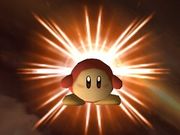 Un Waddle Dee apareciendo por el Smash Final del Rey Dedede.