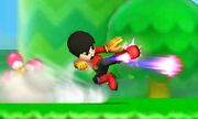 Karateka Mii usando las Patadas destructoras en Super Smash Bros. for Nintendo 3DS.