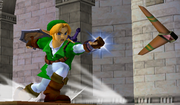 Link lanzando su bumerán en Super Smash Bros. Melee.