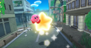 Kirby volando con la Estrella remolque en Kirby y la tierra olvidada.