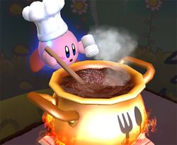 Kirby usando Chef Kirby en Super Smash Bros. Brawl