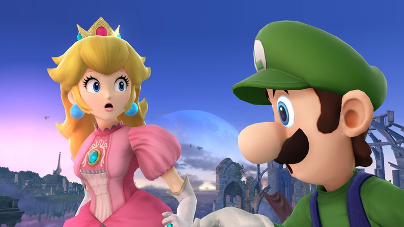 Archivo:Peach y Luigi en el Campo de Batalla SSB4 (Wii U).jpg