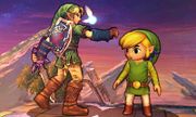 Link realizando su burla junto con Toon Link.
