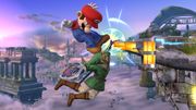 Link realizando el edge-guard a Mario en Super Smash Bros. 4.