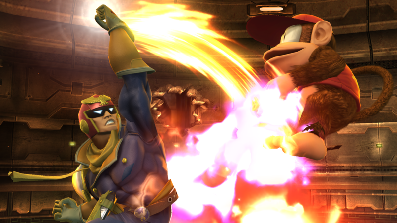 Archivo:Captain Falcon atacando a Diddy Kong en la Pirosfera SSB4 (Wii U).png