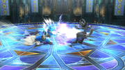 Lucario usando Palmeo teniendo poco daño en Super Smash Bros. for Wii U.
