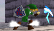 Link usando Bumerán en Super Smash Bros.
