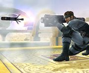 Snake lanzando un misil por control remoto en Super Smash Bros. Brawl.