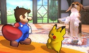 Mario y Pikachu en la Casa SSB4 3DS.jpg
