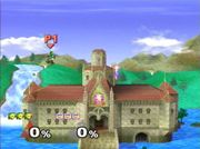 El Castillo de Peach durante un combate en Super Smash Bros. Melee.