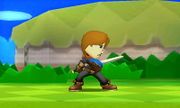 Espadachín Mii haciendo la pose del Contrataque en Super Smash Bros. for Nintendo 3DS.