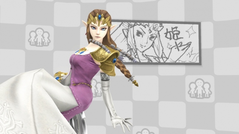Archivo:Zelda junto a un dibujo de Miiverse en el escenario Miiverse SSB4 (Wii U).jpg