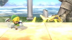 Toon Link usando su Bumerán en Super Smash Bros. for Wii U