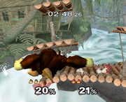 Donkey Kong gigante contra Donkey Kong diminuto en el Evento 02: El señor de la jungla de Super Smash Bros. Melee.