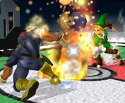 Link usando una Bomba en Super Smash Bros. Melee.