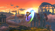 Un Peleador Mii/Karateka Mii usando Patadas giratorias en Super Smash Bros. for Wii U.