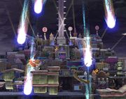 Ness usando Tormenta estelar PSI en el escenario New Pork City de Super Smash Bros. Brawl.