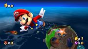 Mario usando un Anillo estelar en Super Mario Galaxy.