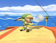 Toon Link sosteniendo el bumerán en Super Smash Bros. Brawl.