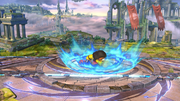 Peleador Mii/Karateka Mii golpeando el suelo tras el ataque en Super Smash Bros. for Wii U.