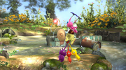 Olimar usando el movimiento con Pikmin en mano en Super Smash Bros. for Wii U.