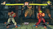 Ryu y Ken portando el Ultra Combo Double en Ultra Street Fighter IV. Nótese los íconos en las esquinas inferiores.