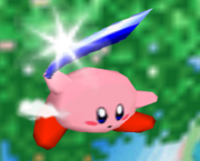 Kirby al empezar la Cuchilla final en Super Smash Bros....