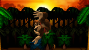 Donkey Kong usando Palmeo en el aire en Super Smash Bros. for Wii U.