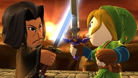 Un Espadachín Mii con las ropas de Link en Super Smash Bros. for Wii U.