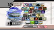La pantalla de selección de escenarios en Super Smash Bros. Brawl.