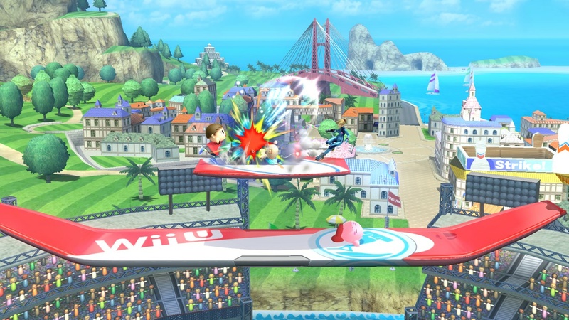 Archivo:Aldeano, Samus Zero, Olimar y Kirby en Islas Wuhu SSB4 (Wii U).jpg